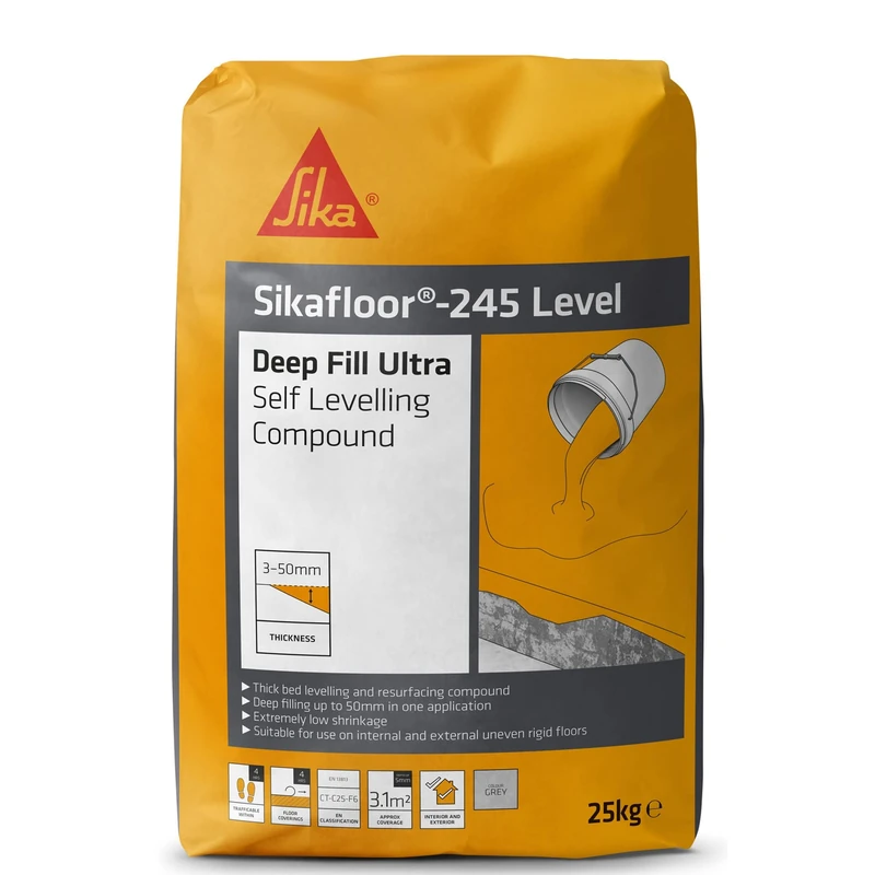 Sika Sikafloor 245 Level Deep Fill Ultra Self Levelling Compound – Low Shrinkage – Grey – 25 kg - Image 1
