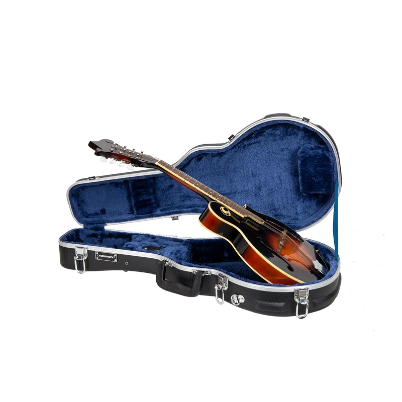 Crossrock ABS Mandolin Case for F-Style | Black Moulded Shell, Locking Latch, Accessory Compartment, Shoulder Straps – Lightweight Hard Case - Black(CRA862MFBK)