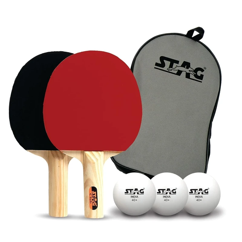 STAG 1 Star Table Tennis Playset | (Red) Wood | ITTF Approved Rubber | 2 Rackets & 3 Balls | Table Tennis Rackets and T.T Balls Included