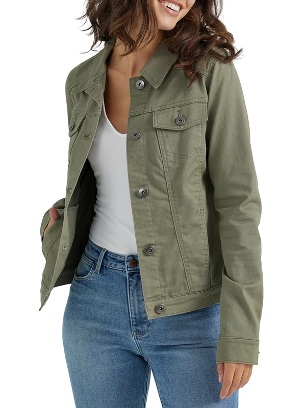Wrangler Authentics Women's Stretch Denim Jacket, Olive, L