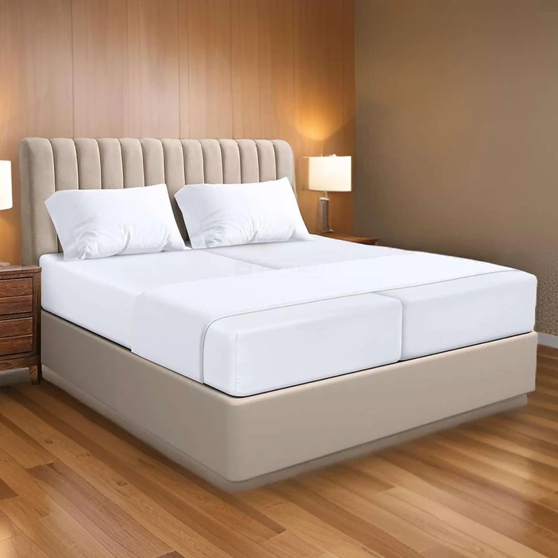 Split Queen Sheets Set for Adjustable Bed - 5 Piece Split Bed Sheet - 100% Egyptian Cotton - 400 TC - Upto 16 Inch Deep Pocket - Extra Soft - Designed for Split Queen Mattresses - White Solid