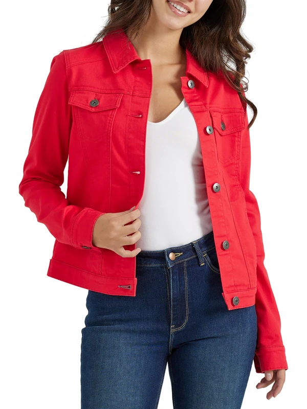 Wrangler Authentics Women's Stretch Denim Jacket, Red, L