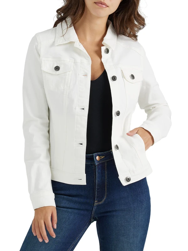 Wrangler Authentics Women's Stretch Denim Jacket, White, XS