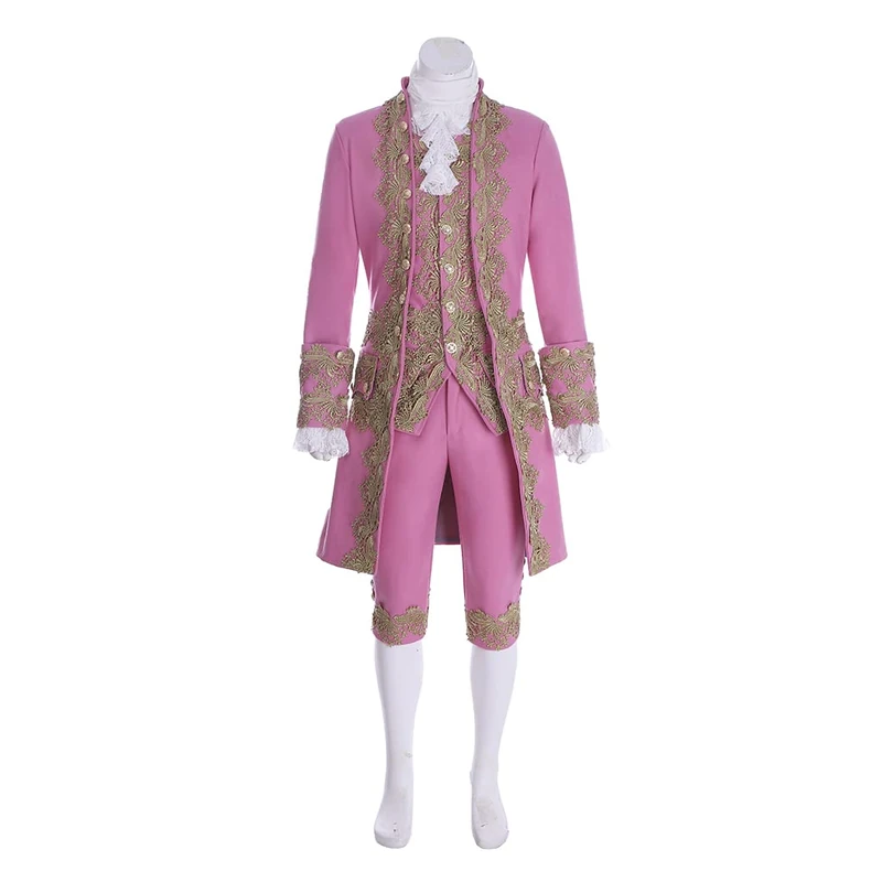 Victorian Costume Men's Rococo Costume Suit Prince Cosplay Costume for Halloween (M, Pink)