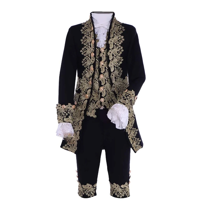 MelangCos Victorian Costume Men's Rococo Costume Suit Prince Cosplay Costume for Halloween (L, Black)