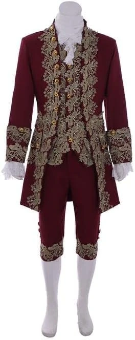 Victorian Costume Men's Rococo Costume Suit Prince Cosplay Costume for Halloween (L, Maroon)