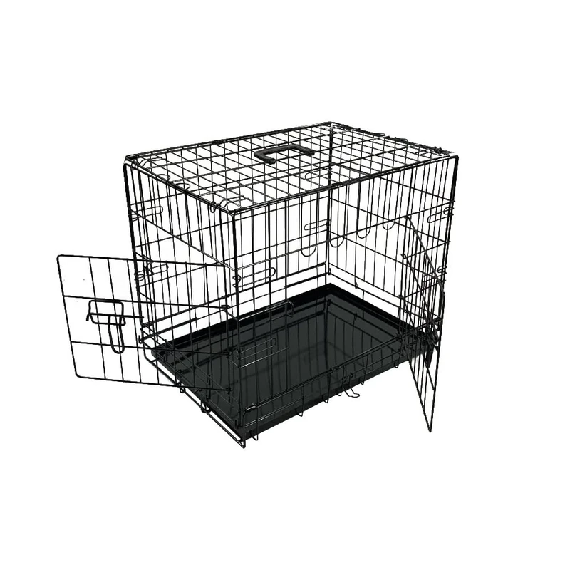BUNNY BUSINESS UNDERDOG Metal Dog Crate/Cage – Pet Black Metal Folding Cage with 2 Doors Sliding Chew Resistant Plastic Base Tray Heavy Duty Puppy Training Solution (48" XX-Large, Dog Crate)