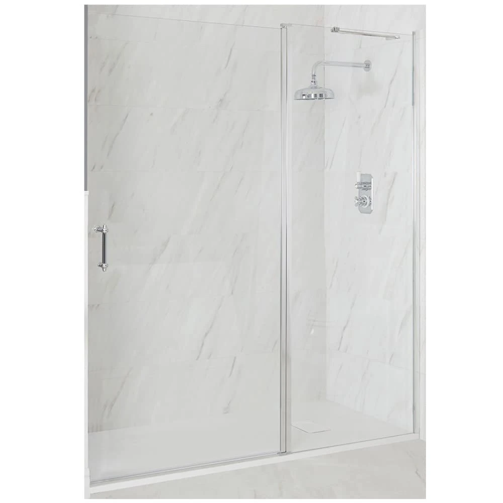 Milano Langley Chrome Hinged Door Frameless Shower Enclosure White Tray - 1700mm x 800mm