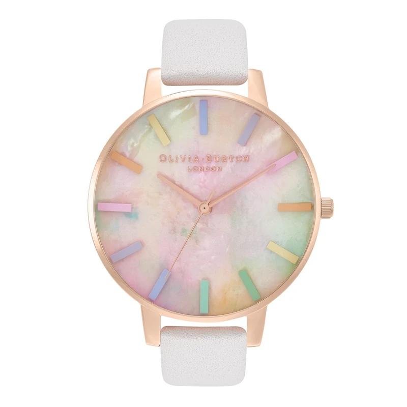 Olivia Burton Analogue Quartz Watch for Women Rainbow Collection with Grey Leather Strap - OB16RB27
