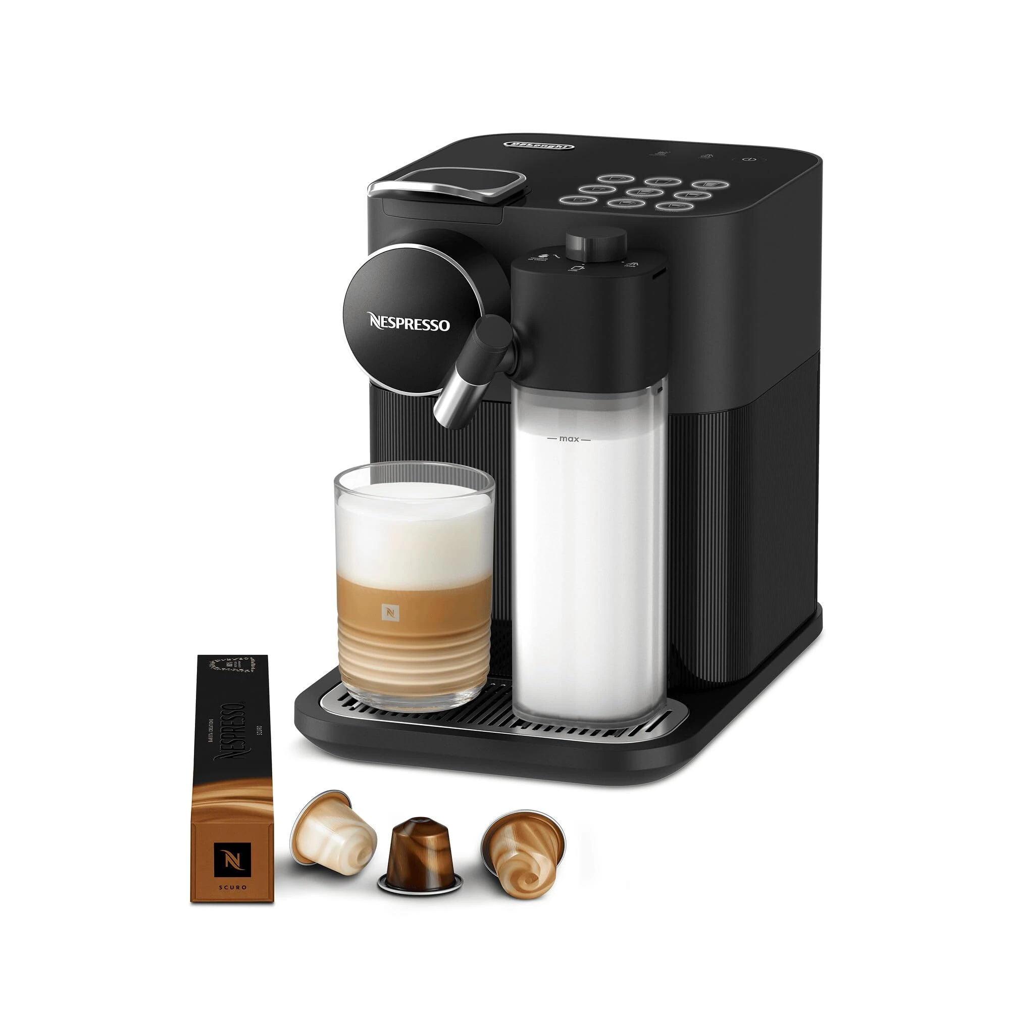 Nespresso Gran Lattissima Coffee Machine by De'Longhi for Original Coffee Pods, Latte, Cappuccino, Integrated Milk Frother, Starter Capsule Set Included, EN640.B, Black