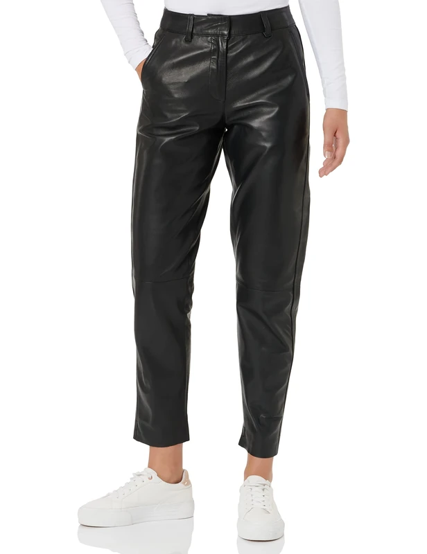 SELECTED FEMME Women's Slfmarie Mw Leather Pants W Noos, Black, 14