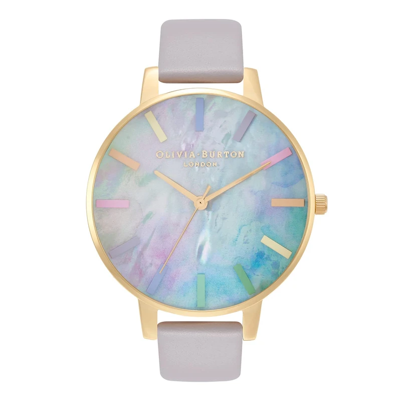 Olivia Burton Analogue Quartz Watch for Women Rainbow Collection with Grey Leather Strap - OB16RB30