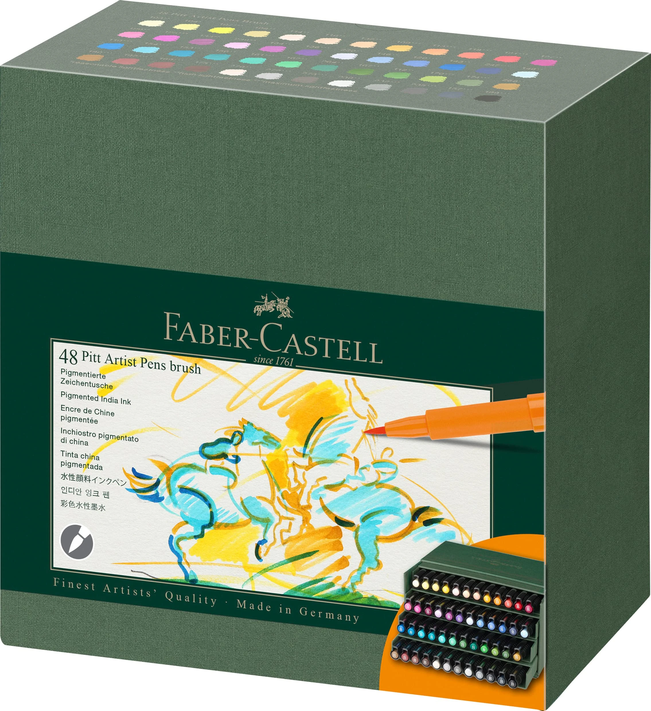 Faber-Castell Art & Graphic Pitt Artist Pen Brush India Ink Pen, Multicoloured, Studio Box Of 48, For Art, Craft, Drawing, Sketching, Home, School, University, Colouring