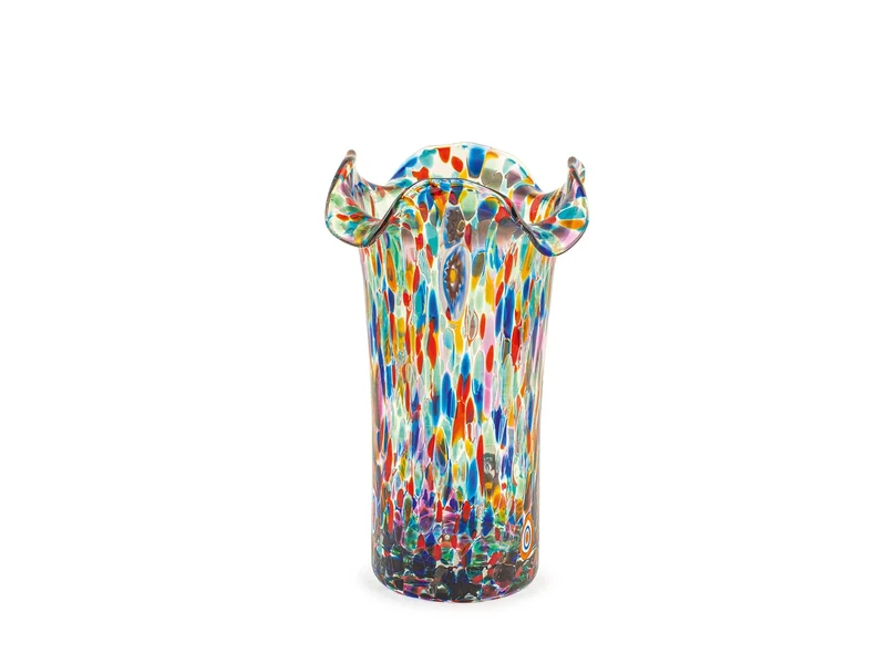H&H Venetian Scalloped Glass Vase - 20 cm Multi-coloured