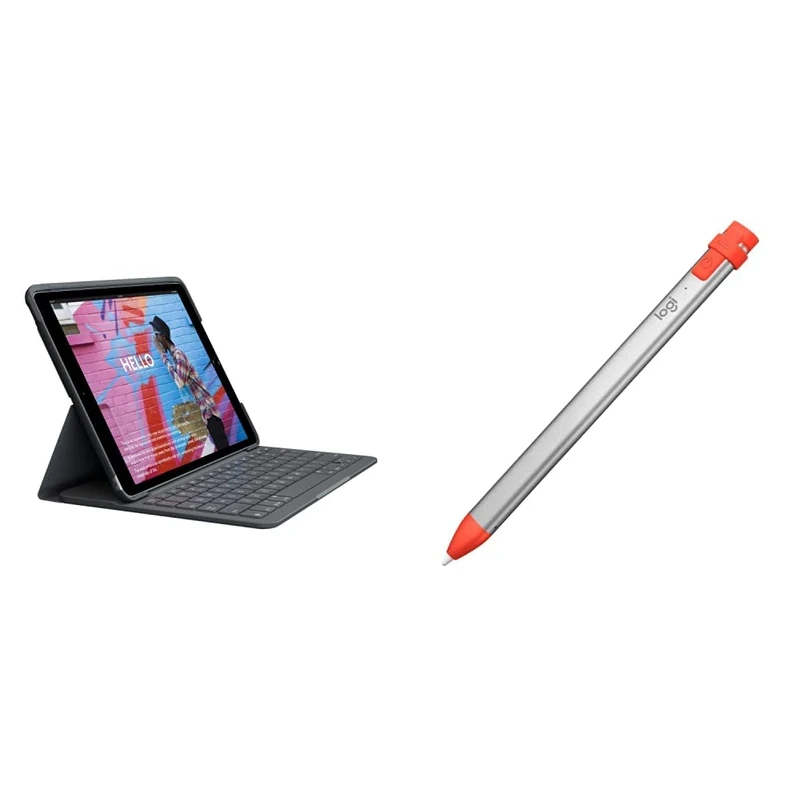 Logitech Slim Folio keyboard case for iPad (7th gen - 2019 | 8th gen - 2020 | 9th gen - 2021) Crayon digital pencil for all iPads (2018 releases and later) - QWERTY UK