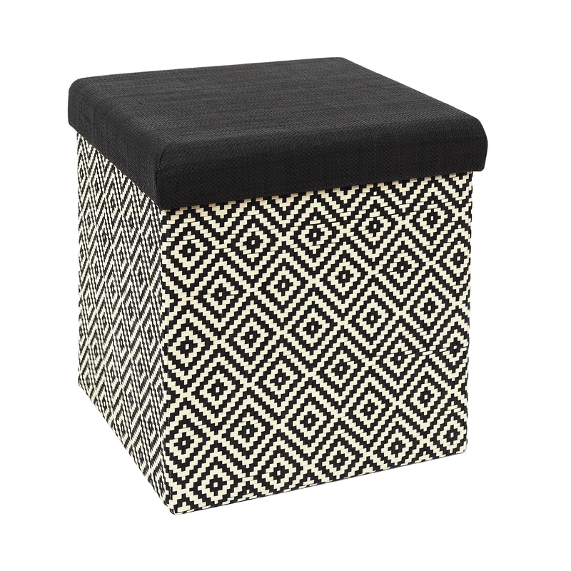 THE HOME DECO LIGHT Braided Furniture Pouffe Folding Bench for Indoor Living Room, Bedroom, Dining Room, Black, Brown, 38 x 38 cm - Image 1