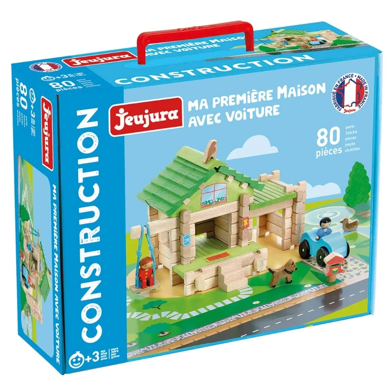 Jeujura First House with Car - 80 Pieces - Develop Imagination, Address and Dexterity - For Ages 3 Years, 8236, Multi-Coloured