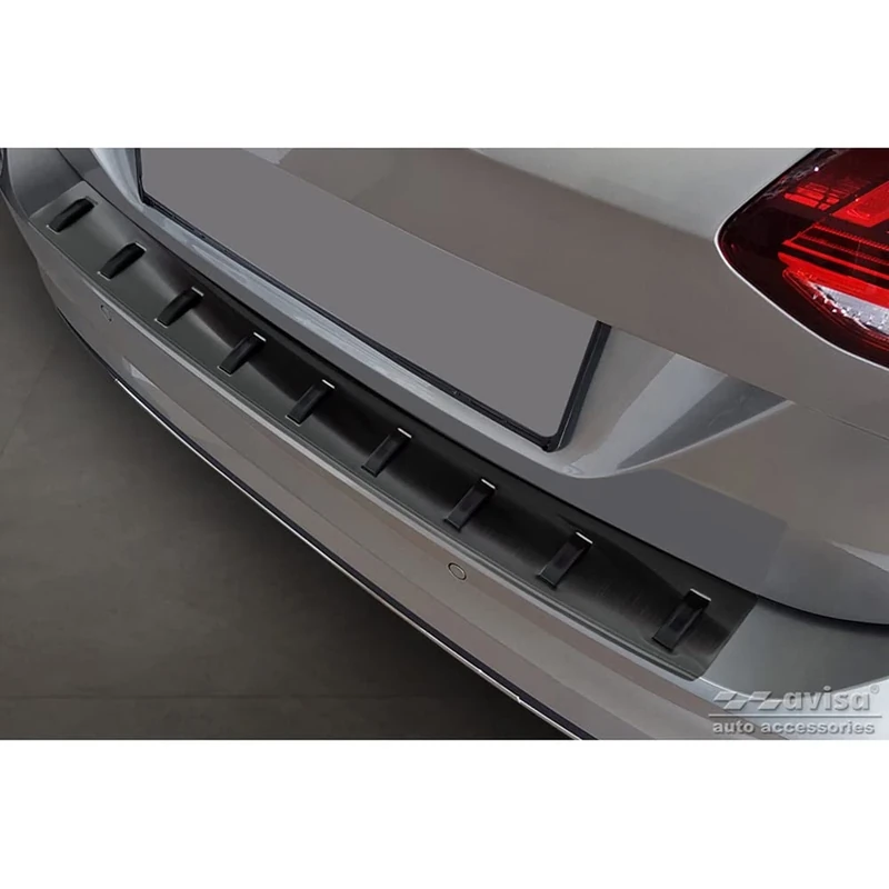 Avisa Black Stainless Steel Rear bumper protector compatible with Volkswagen Golf VII Variant Facelift 2017-2019 (incl. R-Line) 'STRONG EDITION'