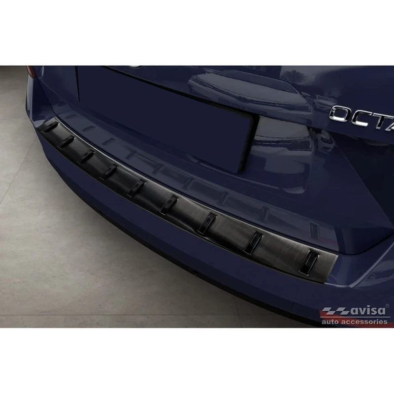 Avisa Black Stainless Steel Rear bumper protector compatible with Skoda Octavia III Combi Facelift 2017-2020 'STRONG EDITION'