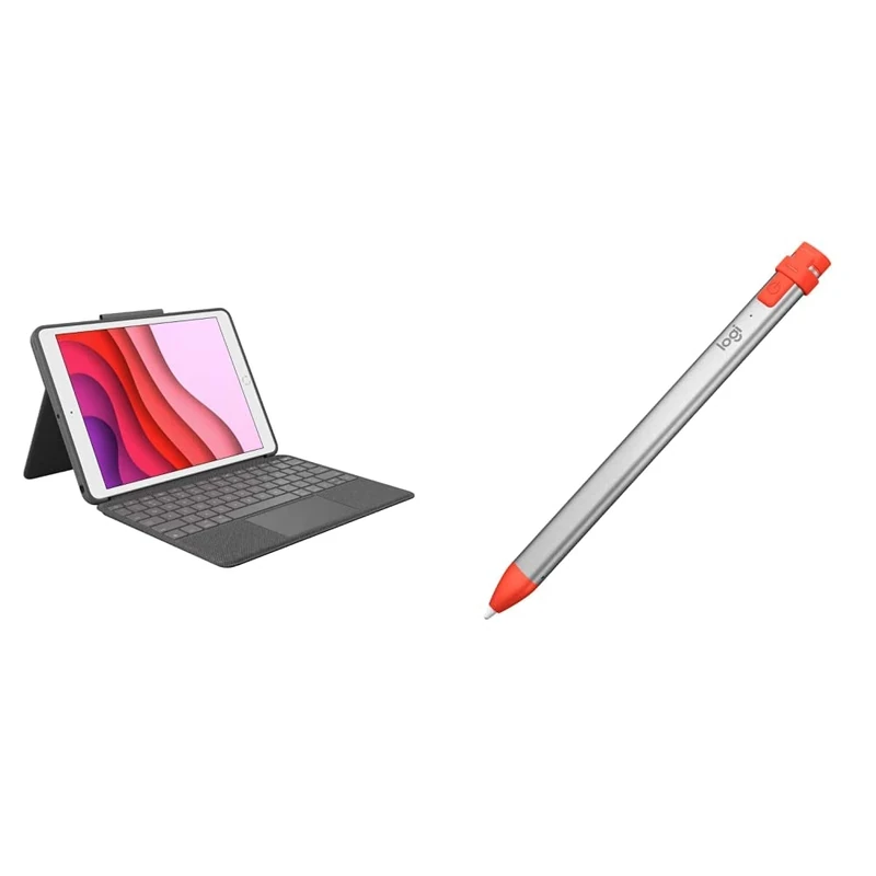 Logitech Combo Touch keyboard case for iPad (7th gen - 2019 | 8th gen - 2020 | 9th gen - 2021) Crayon digital pencil for all iPads (2018 releases and later) - QWERTY UK