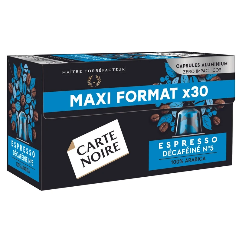 Carte Noire, Espresso Décaféiné, Nespresso Compatible Aluminium Capsules, 1 Pack of 30 Decaffeinated Coffee Pods, 100% Arabica, Cereals and Caramel Notes, Intensity 5/13