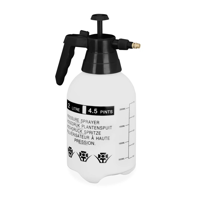 Relaxdays Spray Bottle, 2 Litres Volume, Nozzle with Mist & Stream, Scale, Refillable, Plastic, 30x17x13 cm, White/Green - Image 1