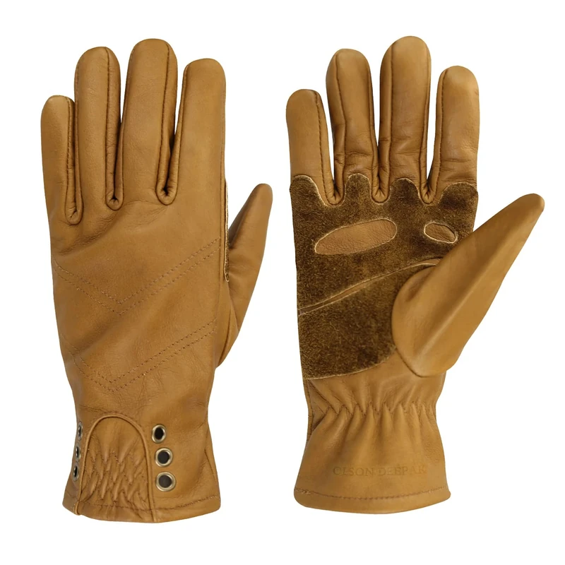 OLSON DEEPAK Leather Gardening Gloves for Men and Women,Retro Windproof Gloves, Cowhide Leather Working Gloves for Outdoor (medium-men/women，1pair)