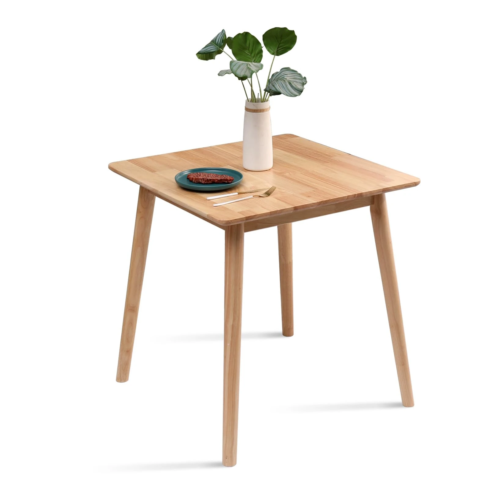 OGMILL 27.6" Small Square Dining Table for 2, Space-Saving Natural Kitchen Dinner Table Rustic Wood Mid Century Modern Table with Solid Wood Leg for Small Spaces