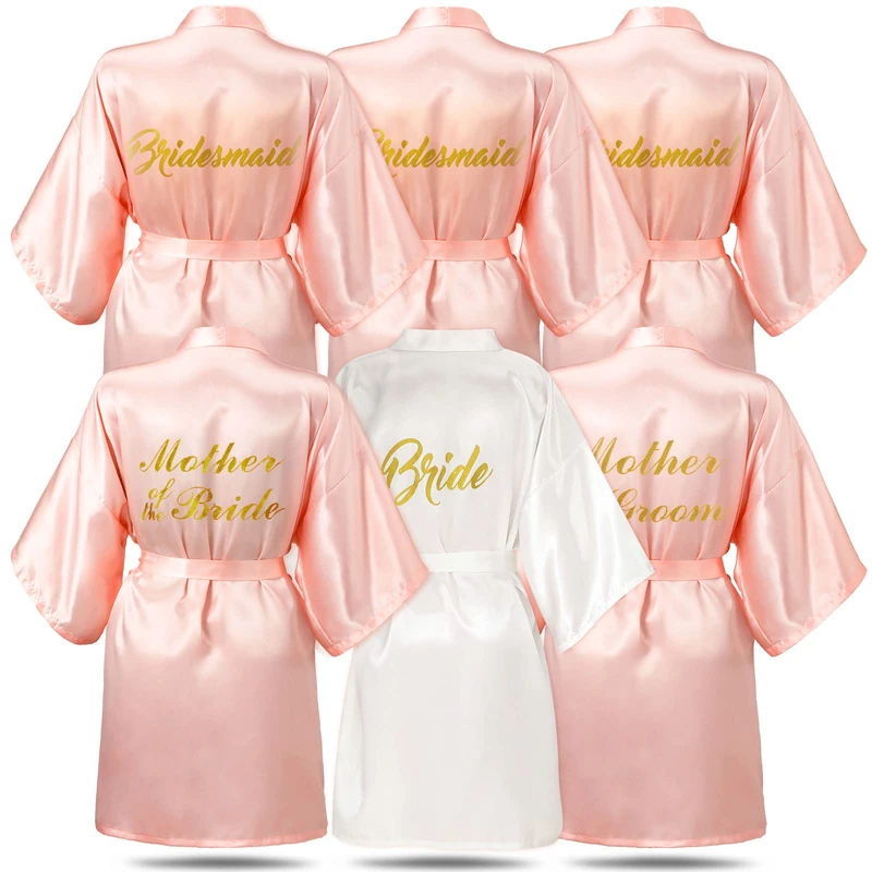 Janmercy 6-Piece Bridesmaids Robes for Wedding Party - Pink & White, One Size - Image 1