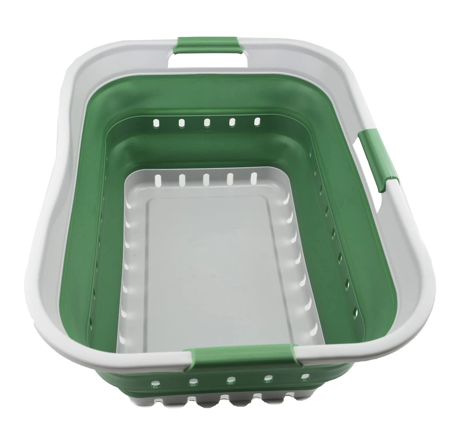 SAMMART 42L Collapsible Plastic Laundry Basket - Foldable Pop Up Storage Container/Organizer - Portable Washing Tub - Space Saving Hamper/Basket (1, Grey/Dark Sea Green)