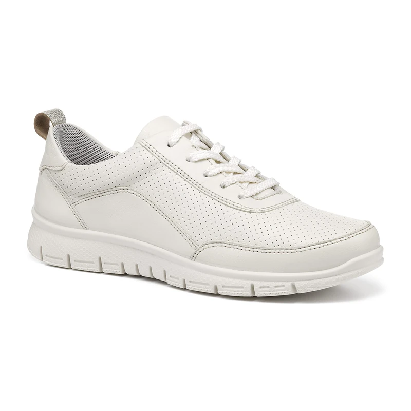 Hotter Women's Gravity II Lace Up Trainers Leather Lace Up Adult Active Shoes Casual Shoe Sneakers, Warm White, 8 UK