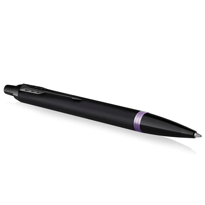 Parker IM Vibrant Rings Ballpoint Pen | Satin Black Lacquer with Amethyst Purple Accents | Medium Point with Blue Ink Refill | Gift Box
