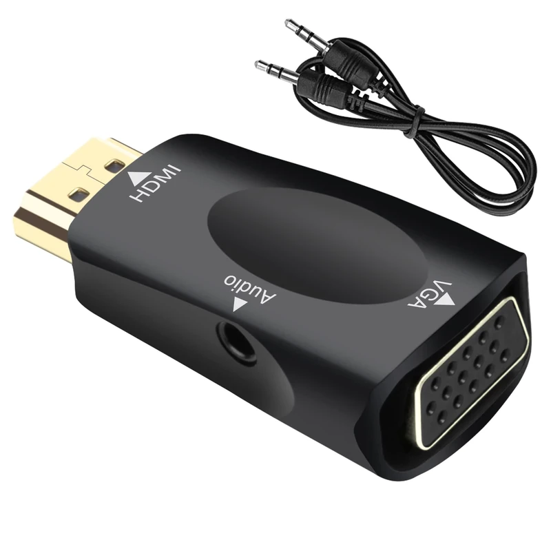 HDMI to VGA Adapter, Seminer Male Female with 3.5 mm Audio Jack Cable Compatible Monitor/Laptop/Computer/PC/Projector/HDTV/Chromebook/Xbox and More (Black), HDMIMale-VGA Female