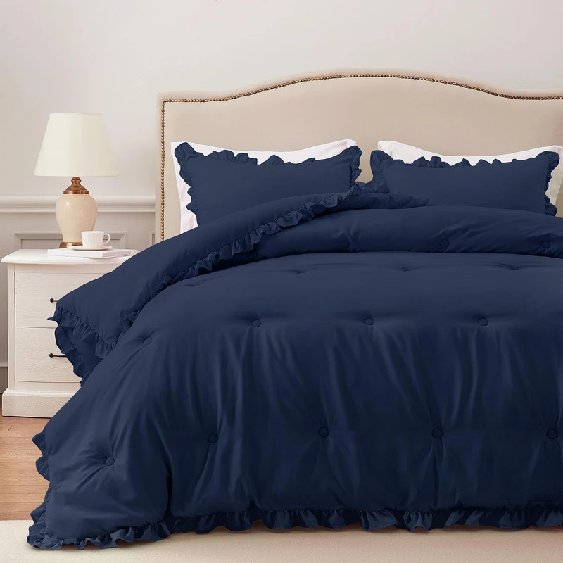 HARBOREST Navy Blue Duvet Set of 3 Nostalgic King Bed Linens: Soft Duvet and 2 Pillowcases, Suitable for All Seasons
