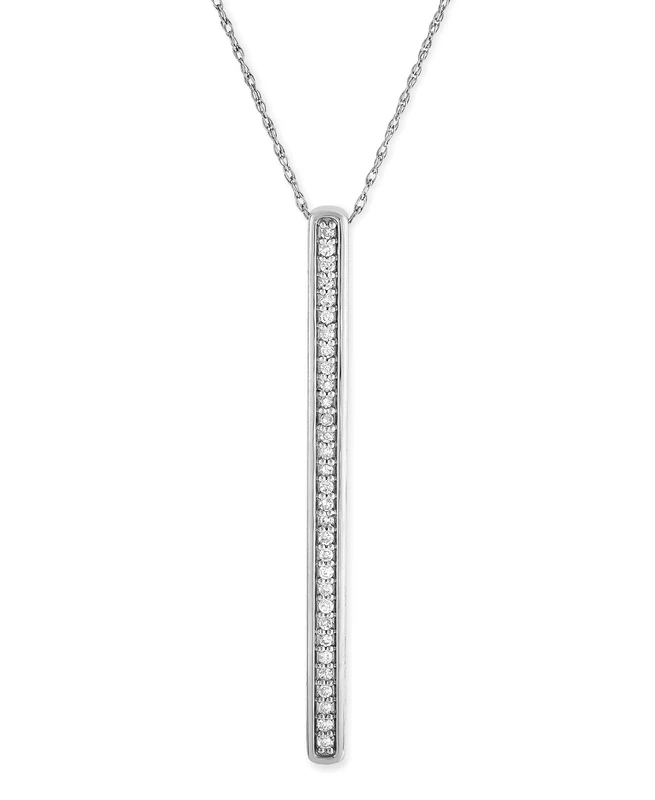 Natalia Drake Thin Vertical Bar 1/7 Cttw Diamond Necklace for Women in Rhodium Plated Sterling Silver, Sterling Silver, Diamond - Image 1