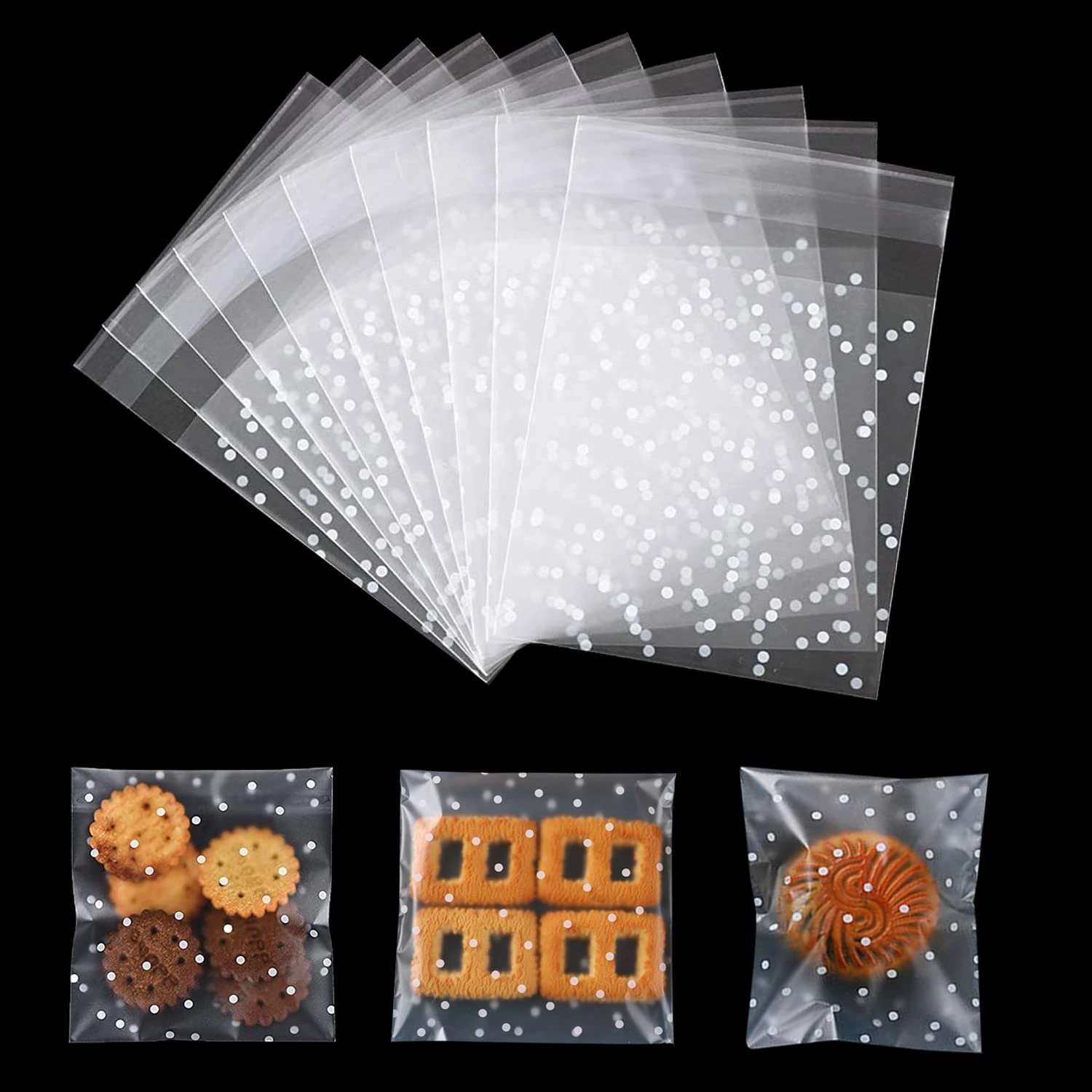 200 Pieces Cellophane Bags Clear Self-Adhesive Cookie Bags Plastic Sweet Bags for Bakery, Cookie, Candies, Biscuit, Jewelry, Soaps, Cards and Dessert (8×10 cm)