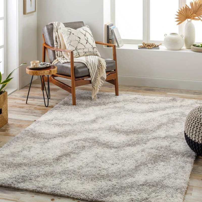 Livabliss Dili Shaggy Rug - Modern Berber Rugs Living Room, Large 160x213 cm, Soft Shaggy Rugs for Bedroom - Neutral Boho Fluffy Rug, Easy Care Plush Thick Pile - Cream and Dark Grey