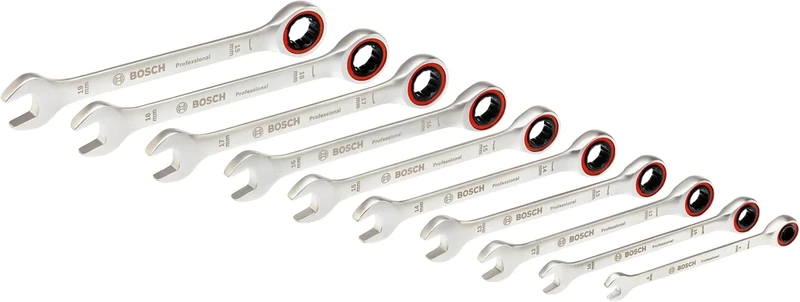 Bosch Professional 10-Piece Ratchet Spanner Set (Includes Sizes 8, 10, 12, 13, 14, 15, 16, 17, 18 and 19 mm)