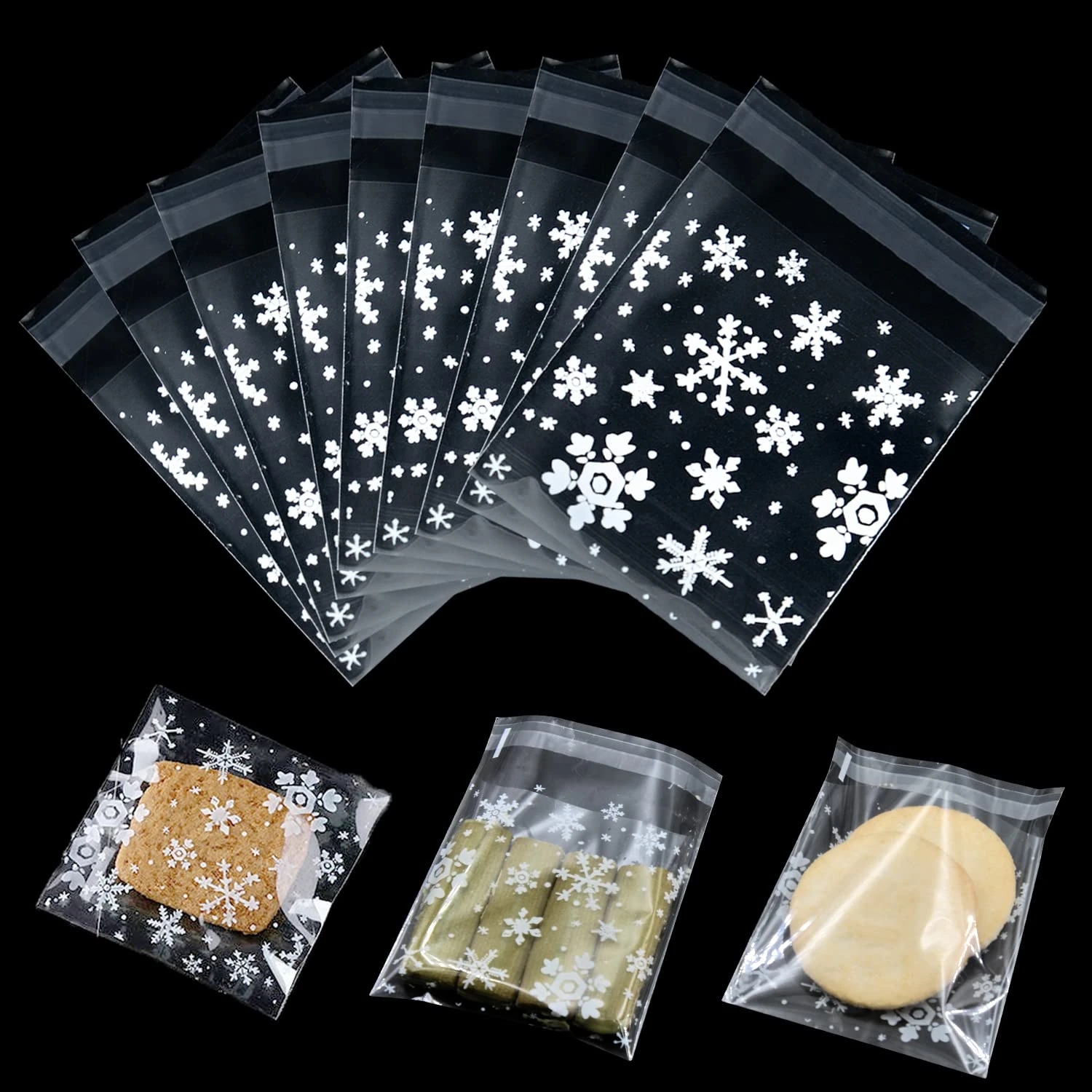 200 Pieces Cellophane Bags Clear Self-Adhesive Cookie Bags Plastic Sweet Bags for Bakery, Cookie, Candies, Biscuit, Jewelry, Soaps, Cards and Dessert (10 × 10 cm)…