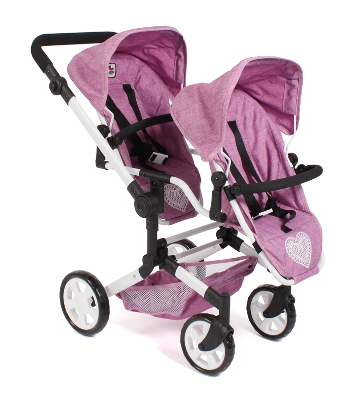Bayer Chic 2000 - Linus Duo Doll's Pram, Twin Doll's Pram for Children from 4 to 8 Years, Jeans Pink