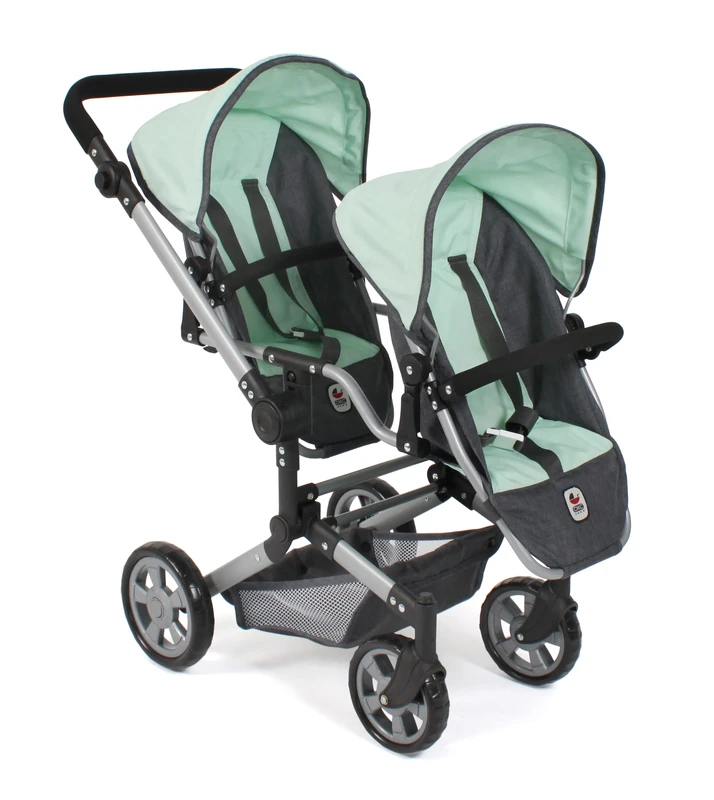 Bayer Chic 2000 - Linus Duo doll's pram, twin doll pram for children from 4 to 8 years, melange dark grey, mint