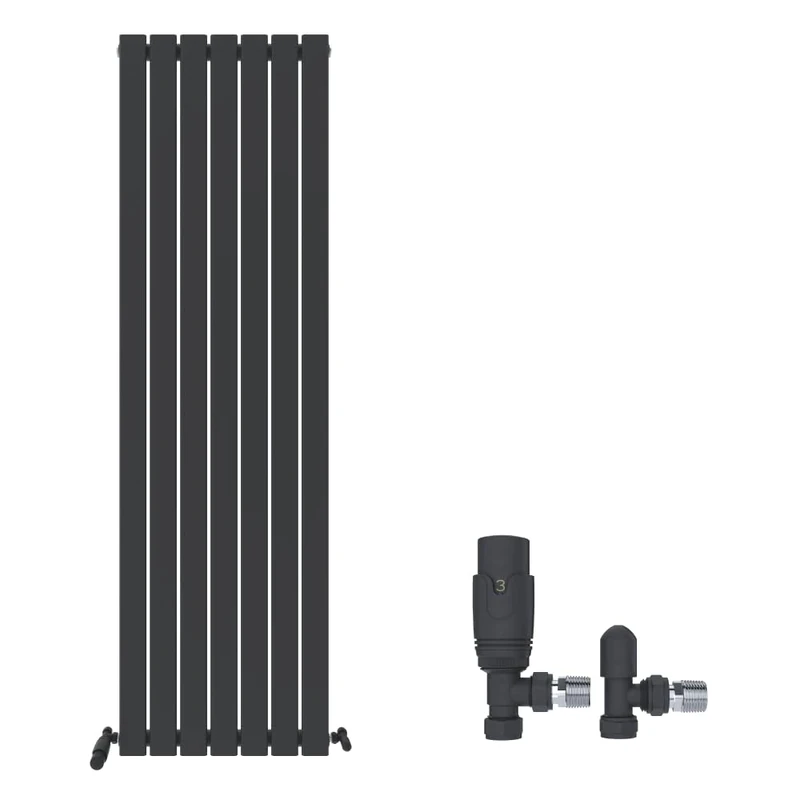 iBathUK Apex Tall Vertical Radiator with Mirror, Single Flat Panel, 1800x605mm, Wall Mounted for Bathroom,Kitchen,Living Room with Radiator Valve - Anthracite