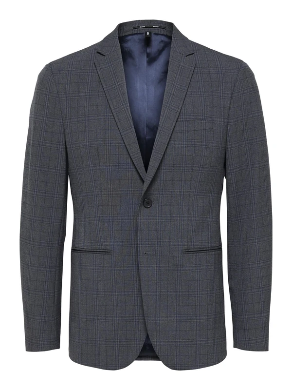 SELECTED HOMME Women's SLHSLIM-Josh BLU CHK BLZ ADV B NOOS Jacket, Grey/Checks: Blue, 50, Grey/Checks: Blue, 22