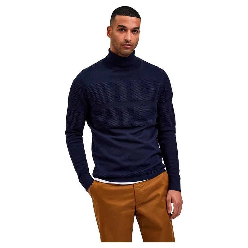 SELECTED HOMME Male Knitted Turtleneck Jumper, Dark Sapphire, S