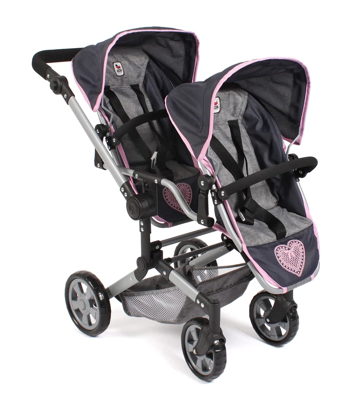 Bayer Chic 2000 - Linus Duo Doll's Pram, Twin Doll's Pram for Children from 4 to 8 Years, Melange Grey, Navy, 690-26