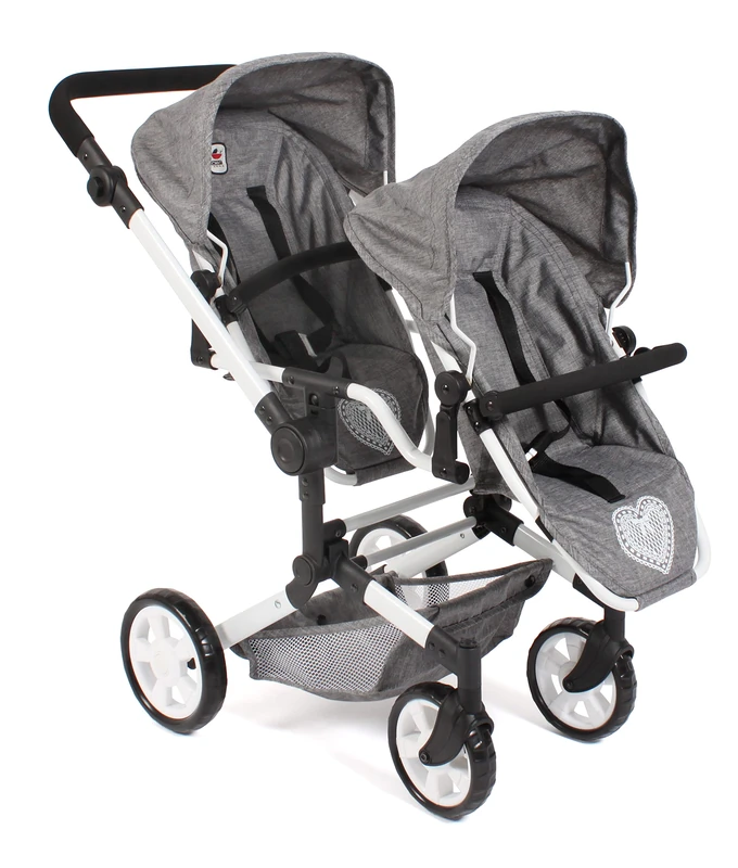 Bayer Chic 2000 - Linus Duo Doll's Pram, Twin Doll's Pram for Children from 4 to 8 Years, Jeans Grey, 690-76