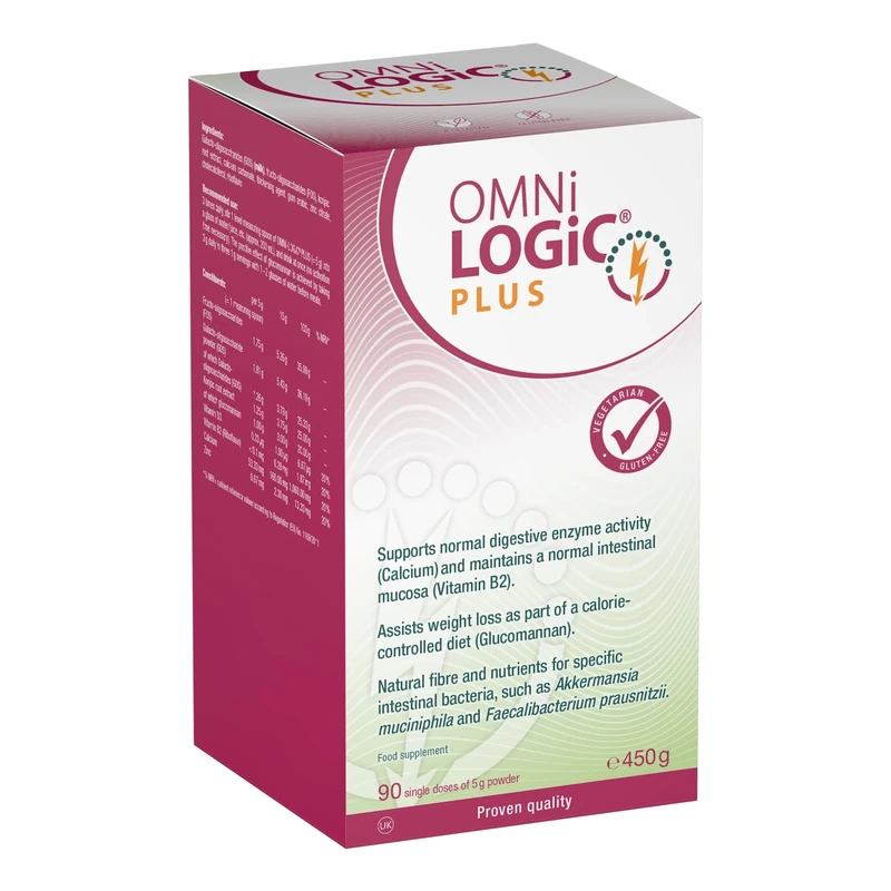 OMNi LOGiC Plus | Dietary Fibre | with Glucomannan, Vitamin B2, Vitamin D3 and Calcium | Vegetarian | Gluten-Free | Powder | 450 g