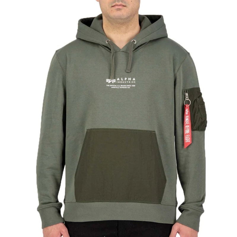 ALPHA INDUSTRIES Men's Nylon Pocket Hoody HOODY, 142-dark olive,