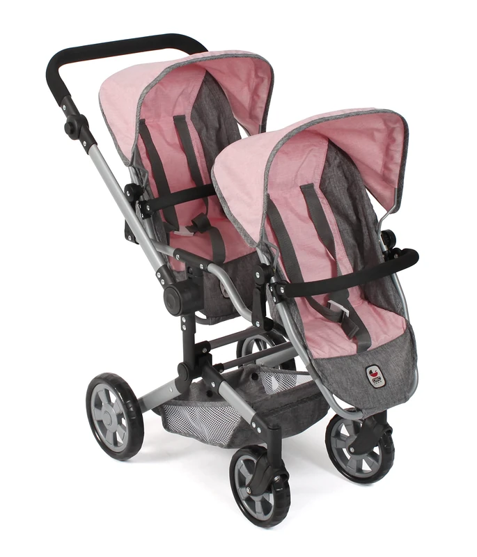 Bayer Chic 2000 - Linus Duo doll's pram, twin doll pram for children from 4 to 8 years, melange grey, pink