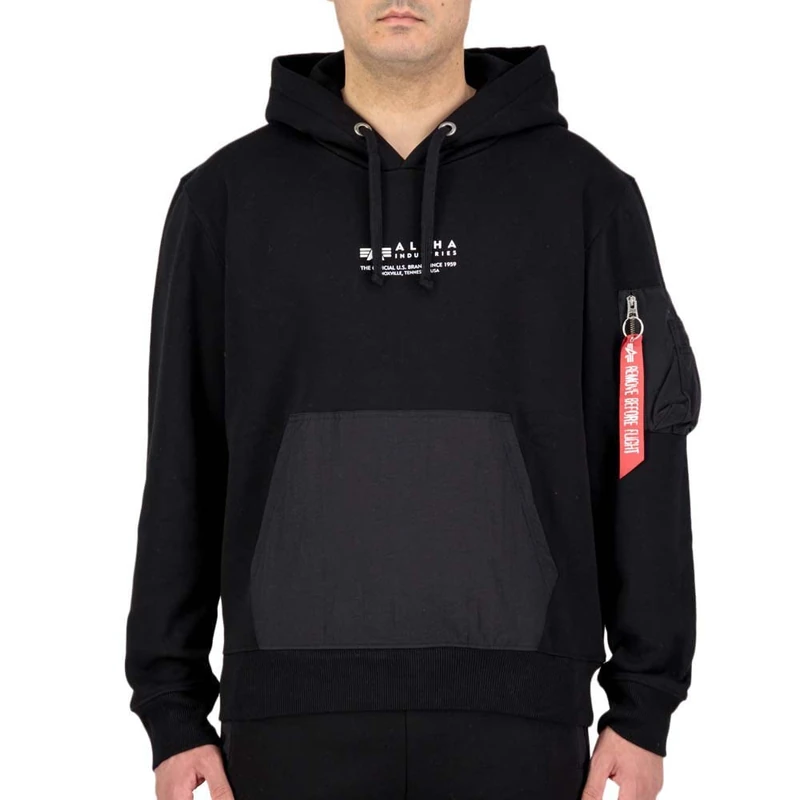 Alpha Industries Nylon Pocket Hooded Sweat for Men Black